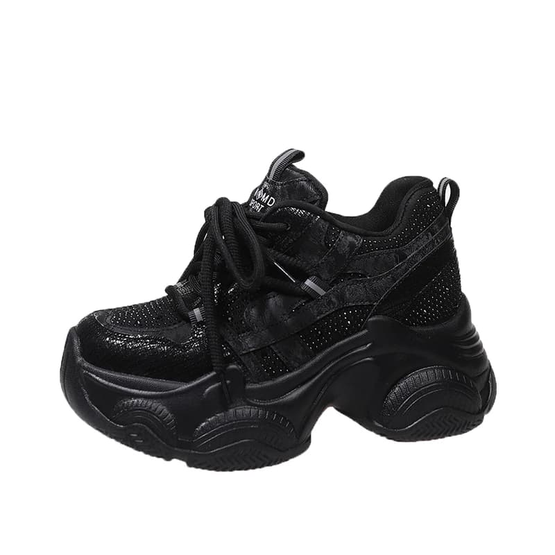 Sneakers Chunky da Donna 8CM Nuove Primavera 2026 con Lacci in Cristallo, Scarpe con Plateau Alto Traspiranti, Scarpe Sportive con Zeppa, Scarpe Casual Stile Dad