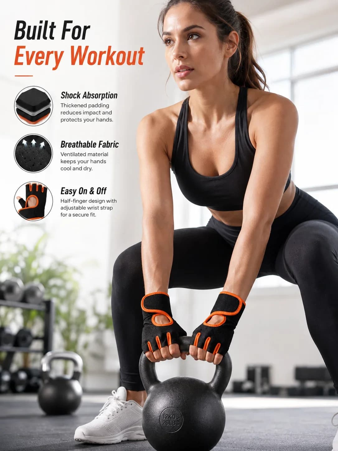 Breathable Half Finger Gym Gloves, Sports Training Gloves for Men Women, Anti-Slip Shockproof Cycling Gloves