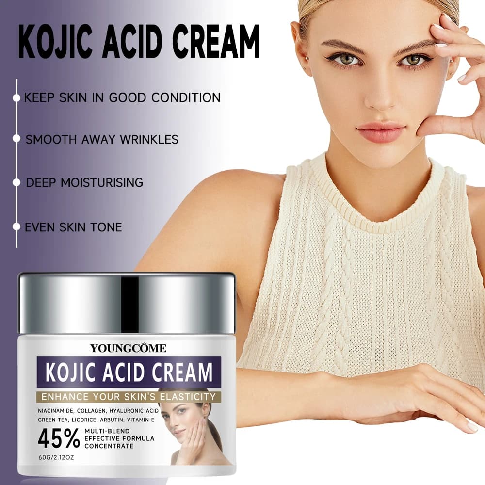 Crema viso all'acido cogico contenente collagene, acido ialuronico, migliora la struttura della pelle, la pelle scura BrightenSerum Dissolvenza Linee sottili