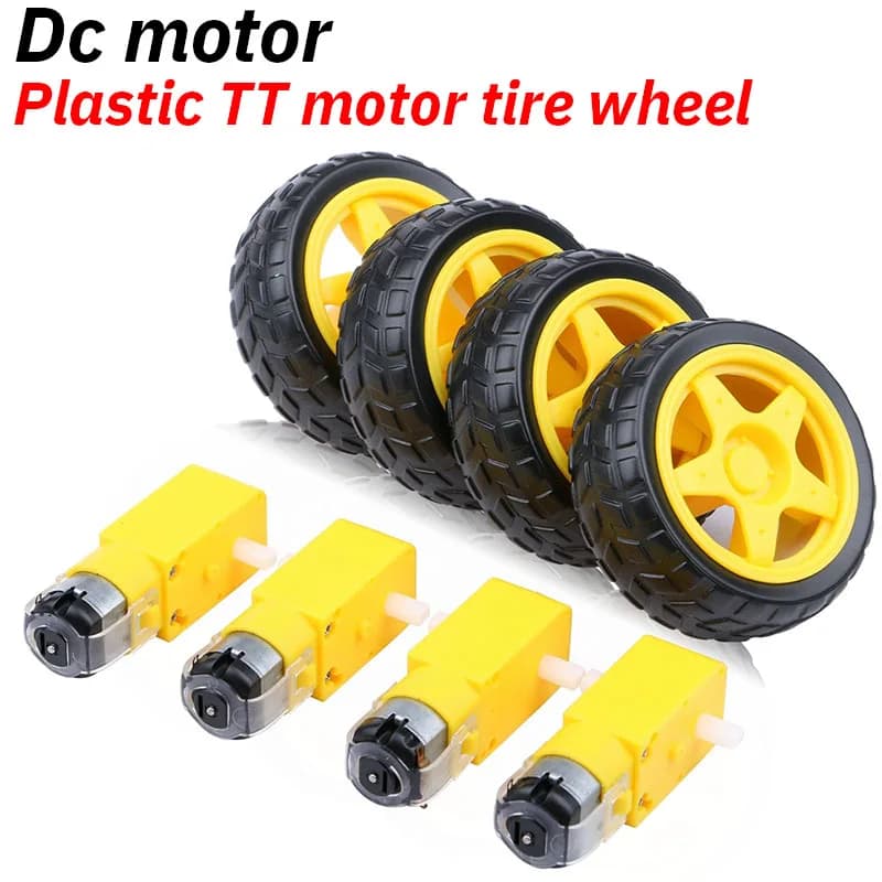 Electric motor DC 4 pcs + plastic wheel for pneumatic motor TT 3-6V double motor shaft TT motor magnetic gear motor for Arduino Smart Car