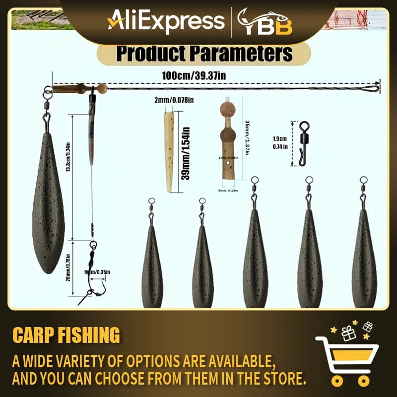 Set per Pesca alla Carpa con Helicopter Rig e Ronnie Rig, con Piombi Rivestiti, Pronto all'Uso, Anti-Groviglio, Durevole, Disponibile in Pesi da 40G a 120G