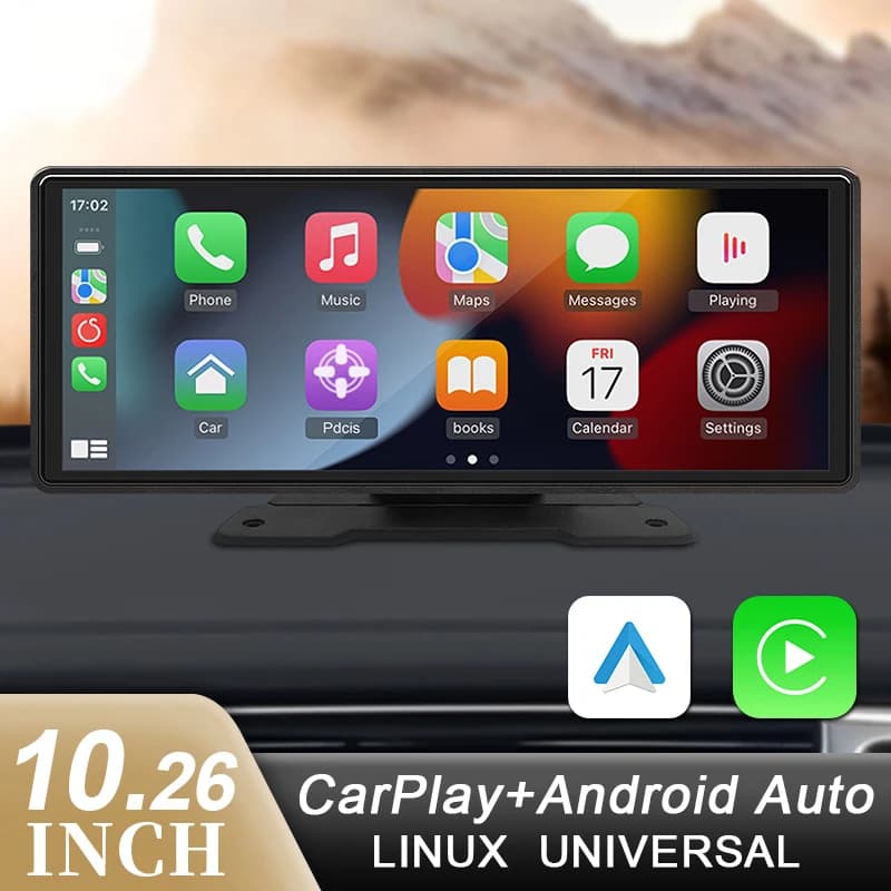 Hippcron 10.26 "Monitor autoradio Wireless CarPlay Android-Auto Schermo IPS Trasmettitore FM Bluetooth Lettore multimediale USB