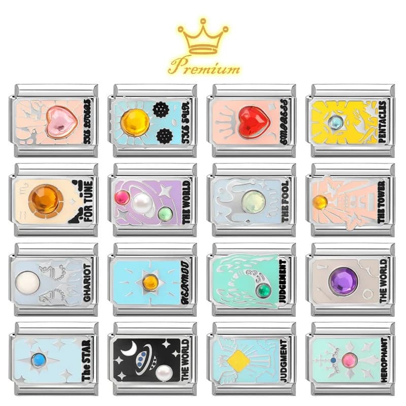 Nuova Serie 2026 di Charm Italiani con Smalto a Goccia a Tema Carte dei Tarocchi, Compatibili con Bracciali da 9mm, in Acciaio Inossidabile, per Creazione Gioielli e Regali Fai da Te