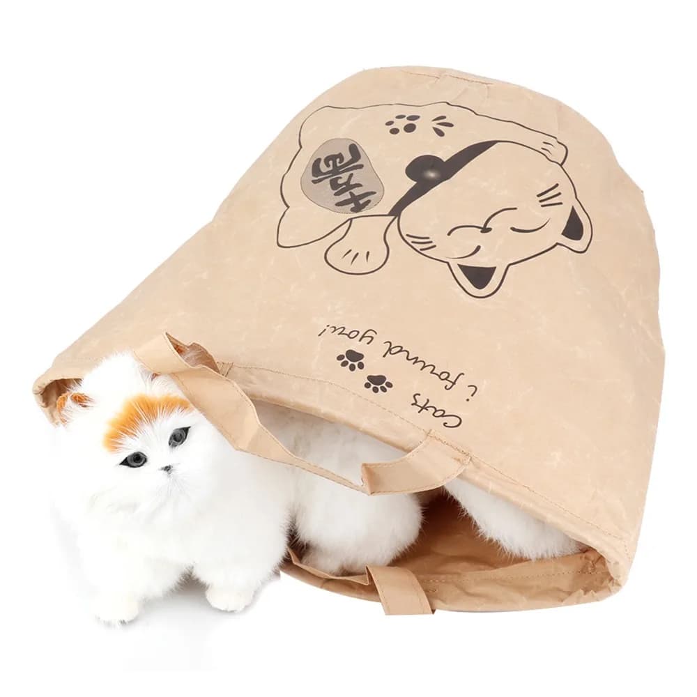 Portable with Double Layer Kraft Paper & Nylon Thread Cat Travel Bag Collapsible Activity Play Bag Cat Carrier Pet Travel