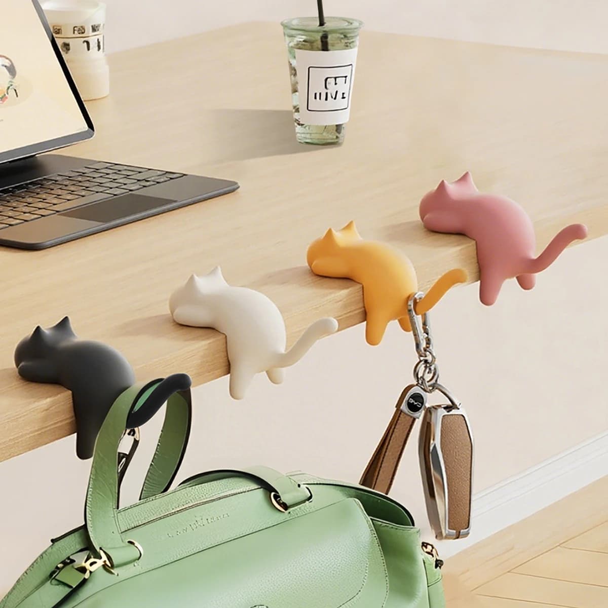 4 piece headphone support hooks Play headphone support, on hook under desk Swivel and cable clip organizer