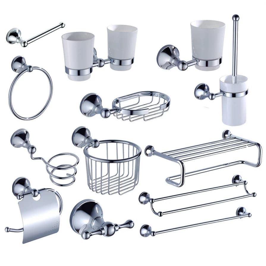 Set di accessori per il bagno a parete in cromo lucido, portasciugamani, portasapone, porta accappatoio, porta carta igienica, portaspazzolino azh111