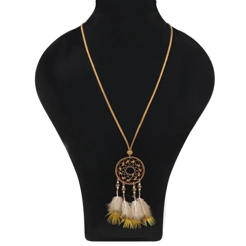 Bohemian Vintage Ethnic Style Feather Necklace Handmade Women Dream Catcher Necklace Long Accessories Choker Necklace