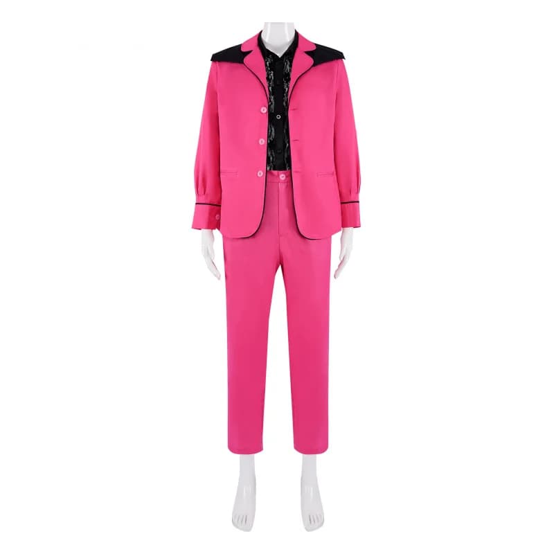 Elvis Presley Film Costume, Pink Jacket, Black Lace Shirt, Men's Uniforms, Fashion Outfit for Halloween and Carnival, Entertainment