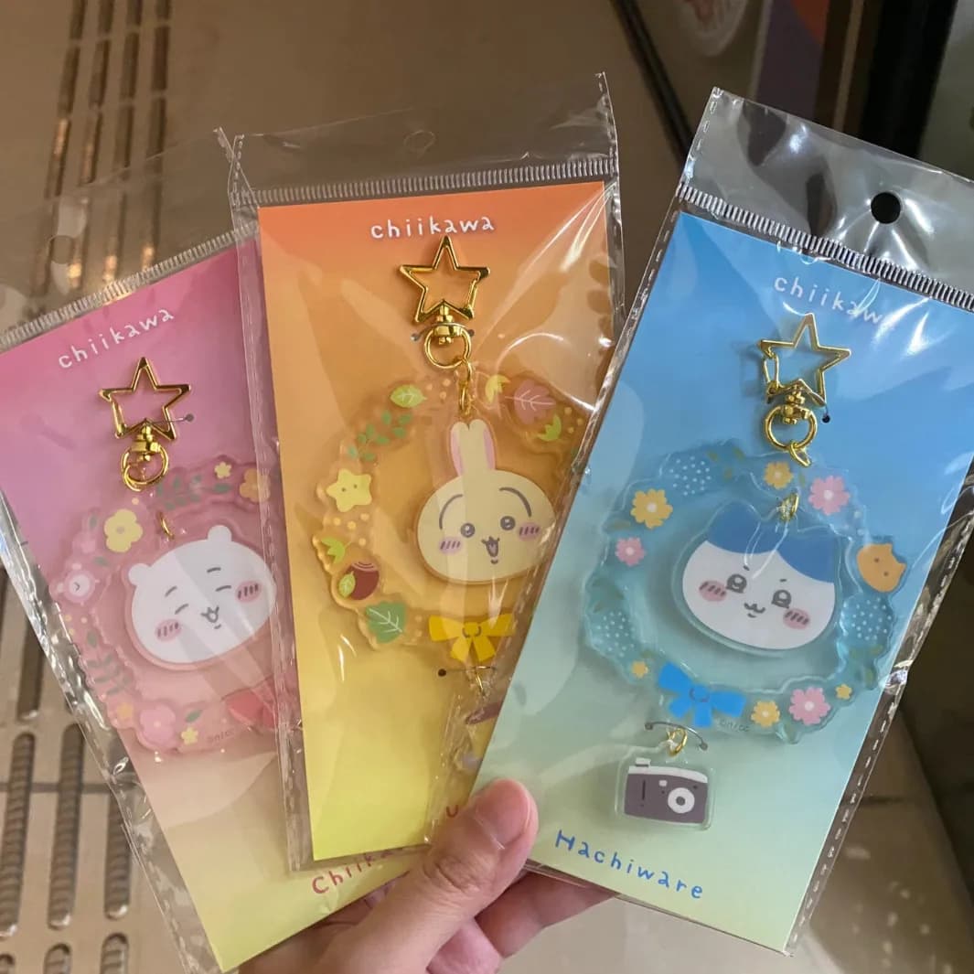 Chiikawa Keychain Wreath Pendant Acrylic Backpack Charm Accessory Fun Cartoon Usagi Gii Keyring Holiday Gift