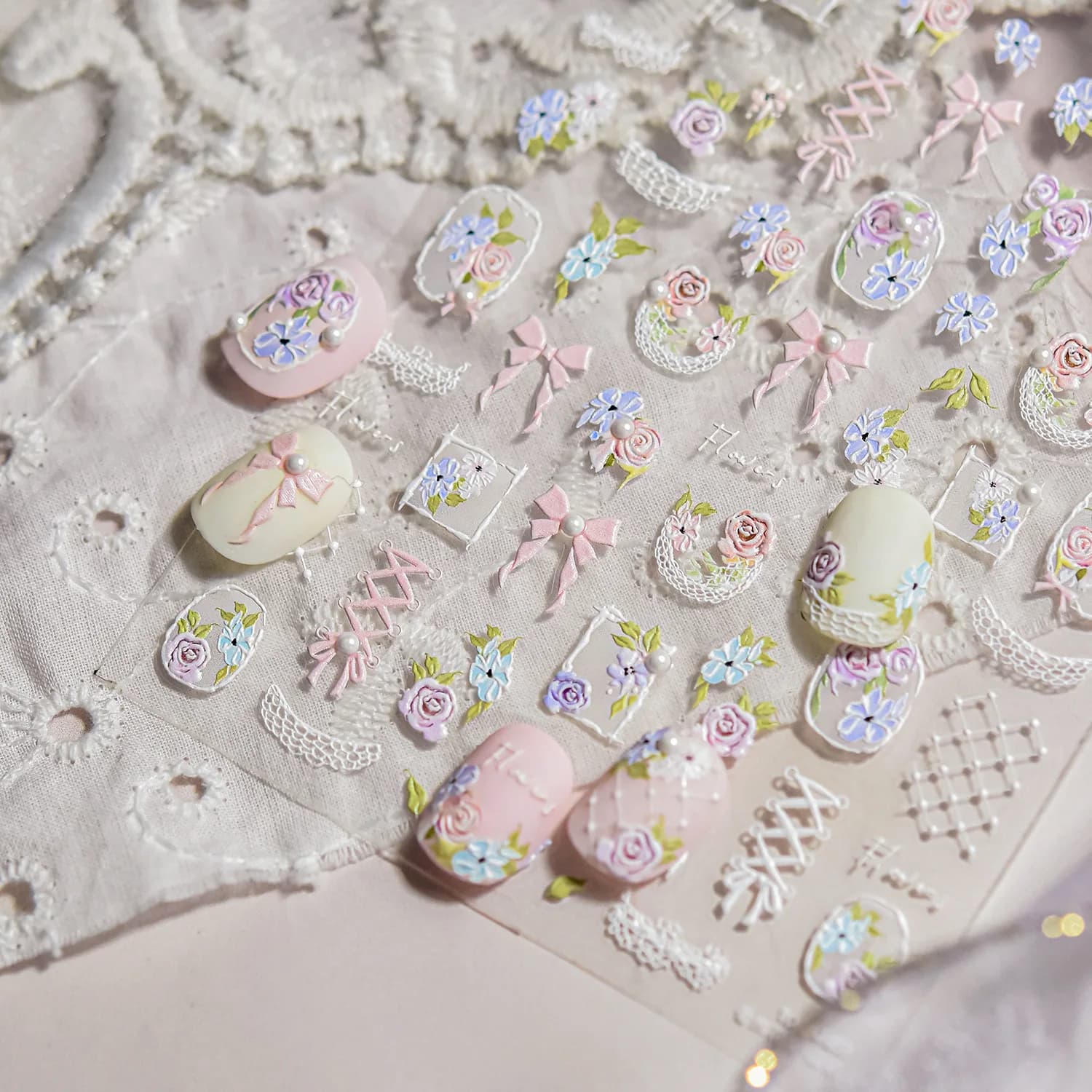 5D Luxury Crystal Diamond Nail Art Stickers 3D Sweet Lace Garden Adhesive Nail Stickers DIY New Manicure Decals Nails Decoration