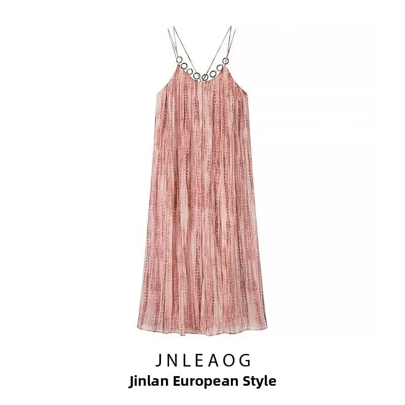 JNLEAOG Spring New Women's Fashion Knot Dye Dress Elegant Pure Color Natural Waist Polyester Fiber Summer Casual Gown