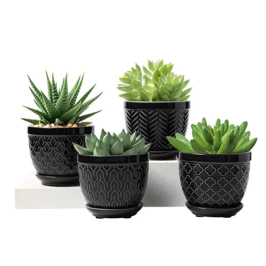 Ceramic Plant Vases, 4.7 Flower Jars for Indoor Plants, Vases for Succulent with Subvase and Drainage Forum, Decorative Planter