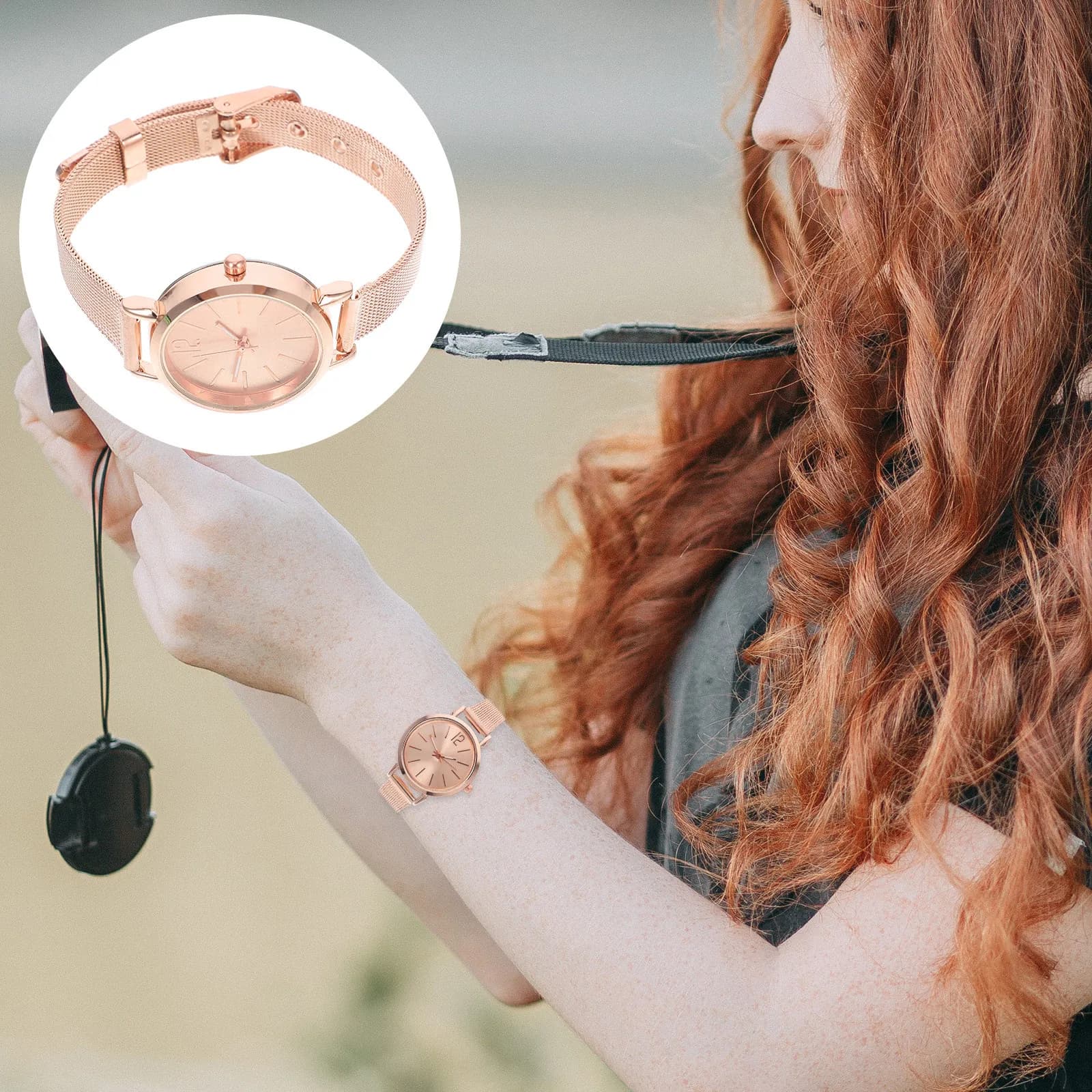 Orologio da Donna al Quarzo con Cassa in Lega Oro Rosa, Cinturino a Rete, Elegante e alla Moda, Regalo Perfetto per Compleanno, Natale, San Valentino