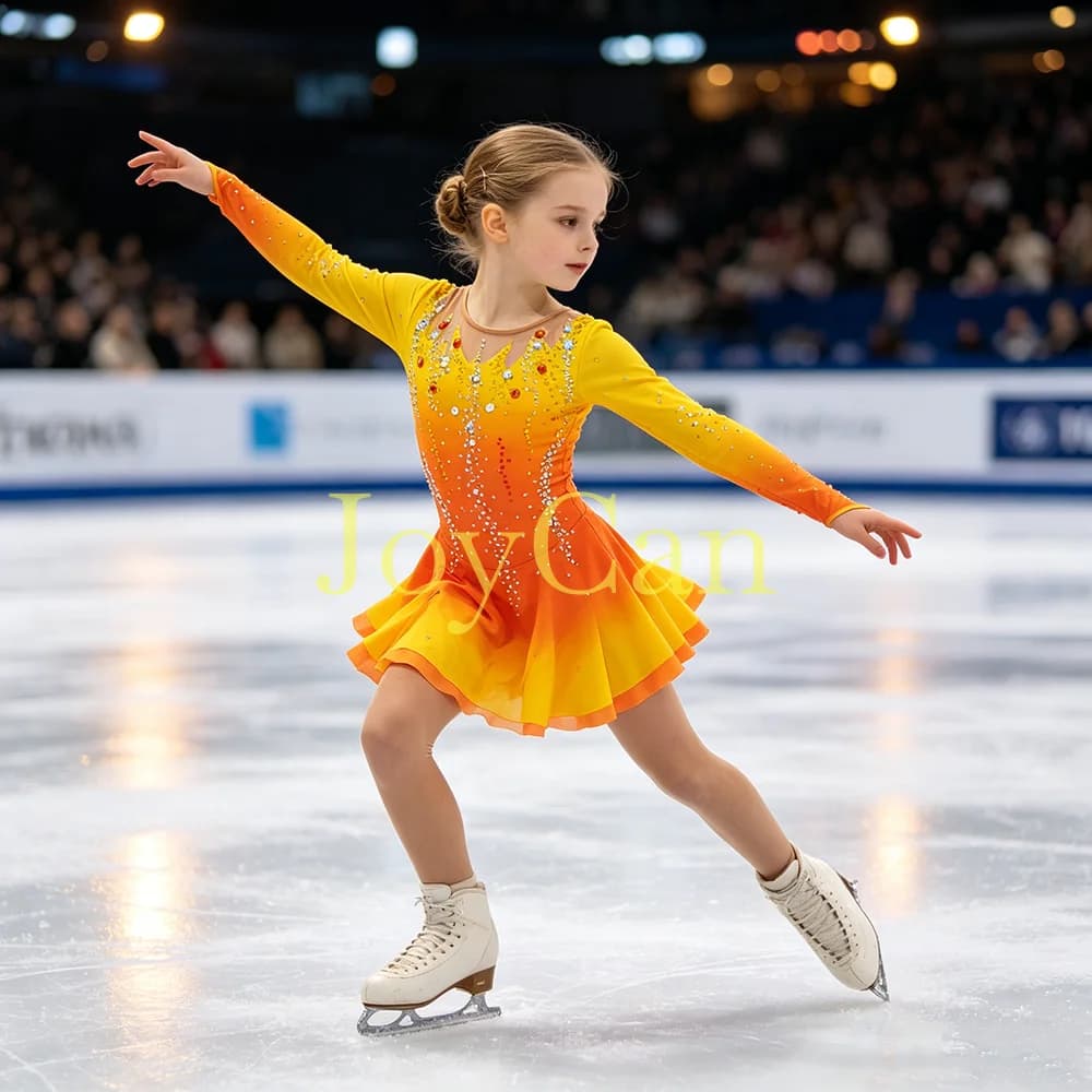 JoyCan Ice Figure Skating Dress Girls Red Spandex Stretchy Mesh Competition Dance Wear Customized BD1890
