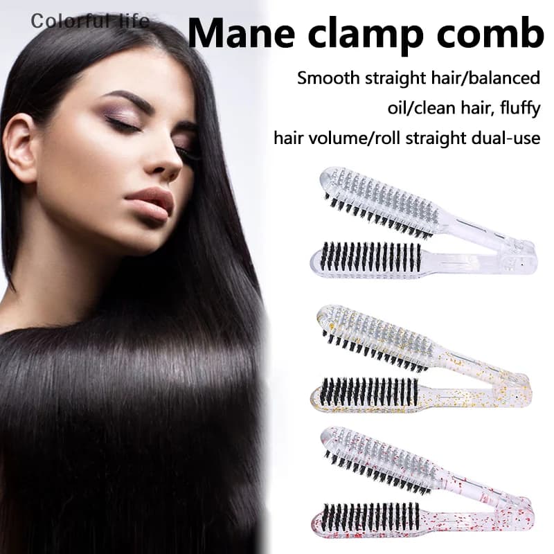 Professional Hair Plate for Hairdresser Nylon Hair Brush for Straightening Hair Double Brushes Shaped V Clamp Tools for Styling Brush