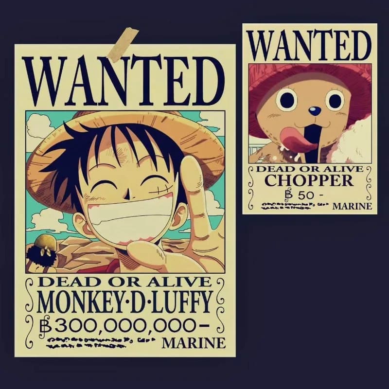 Borderless One Piece Wanted Poster Classic Anime Retro Coffee Shop Dormitory Room Retro Kraft Paper Decorative Painting