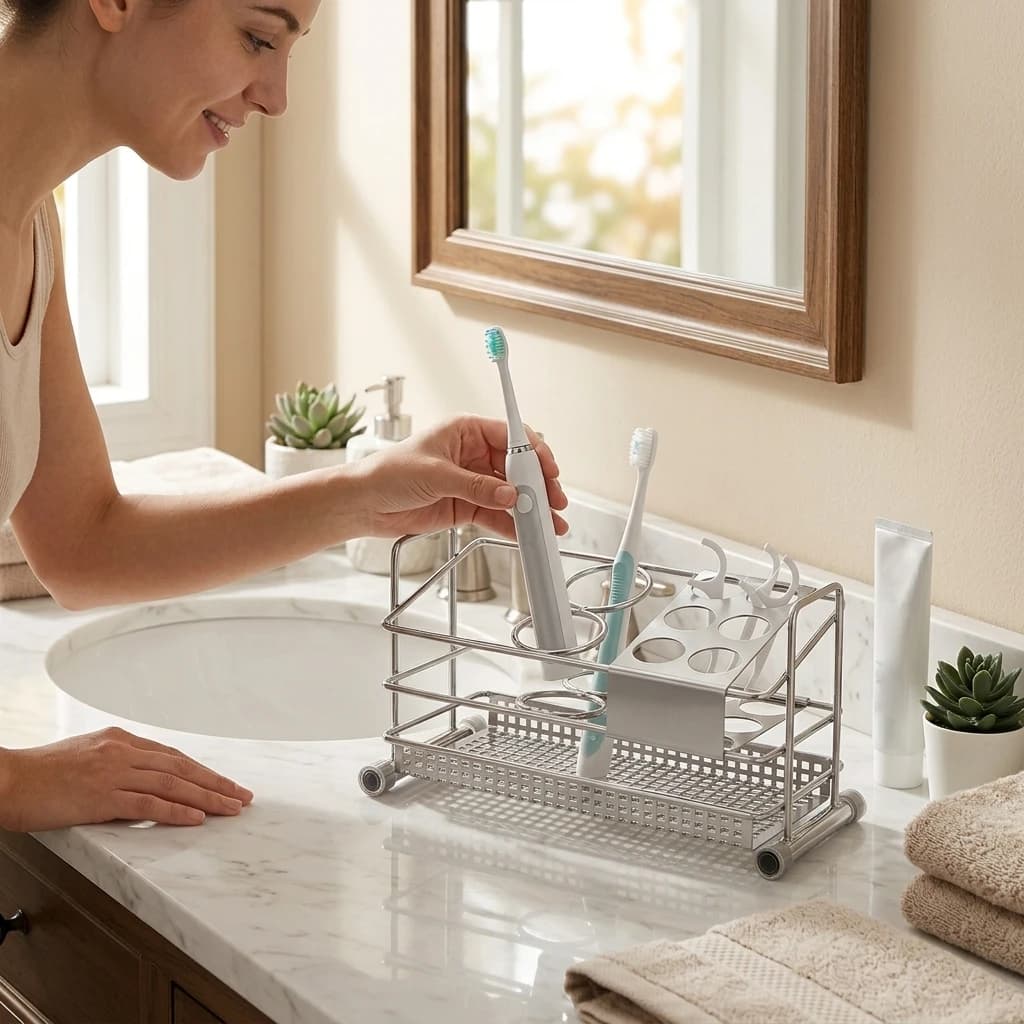 1pc Electric Toothbrush Holder 304 Stainless Steel for Bathroom Wall Mounted Organizer No Drill Storage Rack Durable