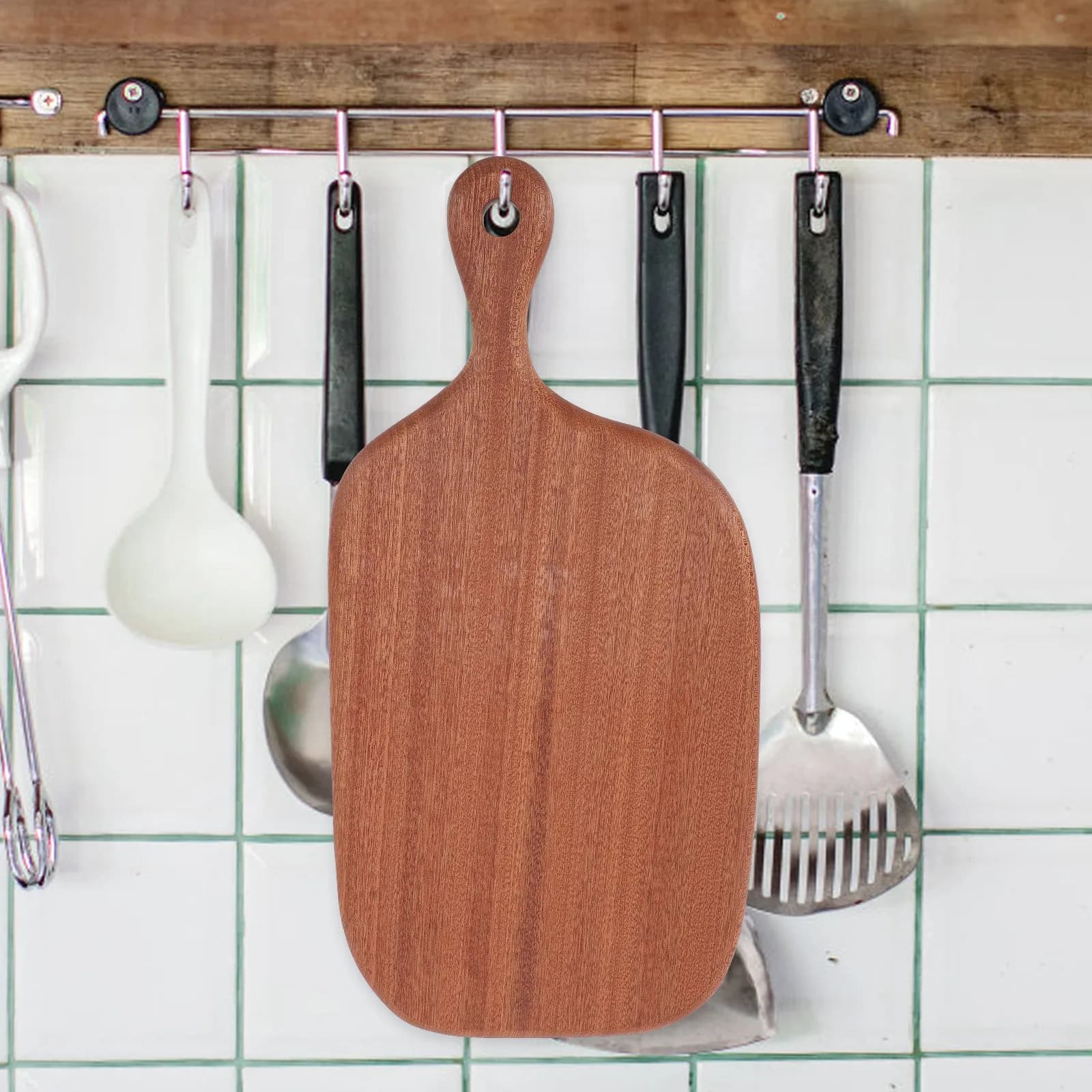 Tagliere in Legno Massello con Bordo Liscio, Gadget da Cucina Multifunzione, Design Portatile e Appendibile per Carne e Frutta