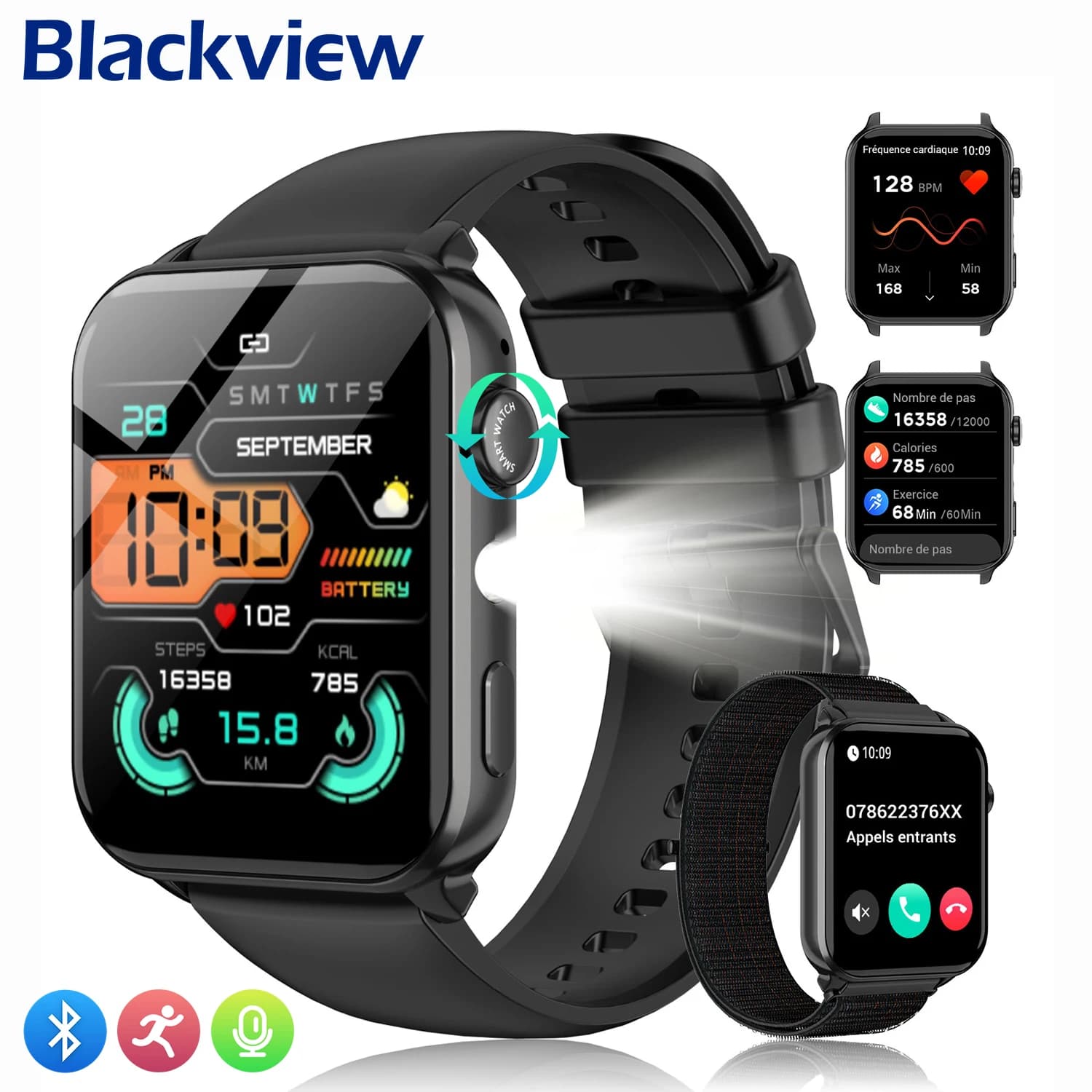 2025 Blackview Bluetooth Smartwatch with LED torch 100+ sports modes R30 Max 1.91 ''TFT Screen Women's fitness watches