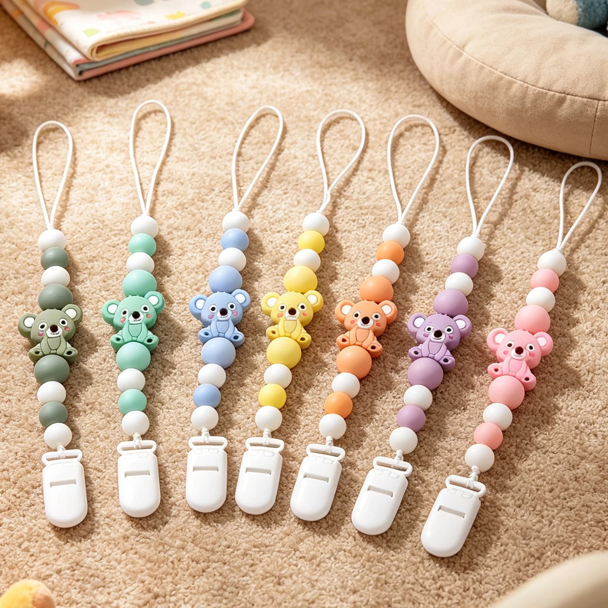 Massaggiagengive per Neonati Koala con Perline in Silicone, Clip per Ciuccio, Senza BPA, Giocattolo Sensoriale da Masticare per la Dentizione, 6 Colori, Regalo