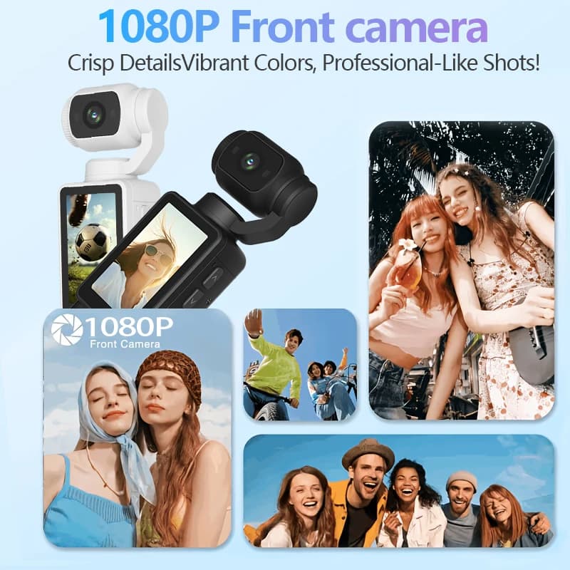 1080P Pocket Action Camera,Portable Handheld & Wearable Video Recorder,180° Rotatable Lens,2000mAh Battery,Includes 32GB SD Card