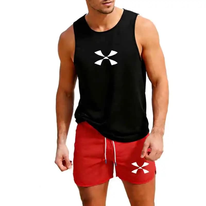 Outdoor jogging sportswear, men's vests and shorts, set of 2 pieces, summer casual fashion, beach and surf set, European size