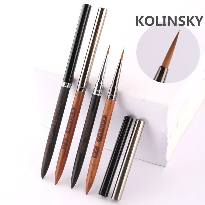 1/2 Pezzi Pennello per Unghie Kolinsky con Manico in Legno di Sandalo, Penna per Nail Art, Pennelli per Gel UV Acrilico, Strumento per Manicure Cristallo