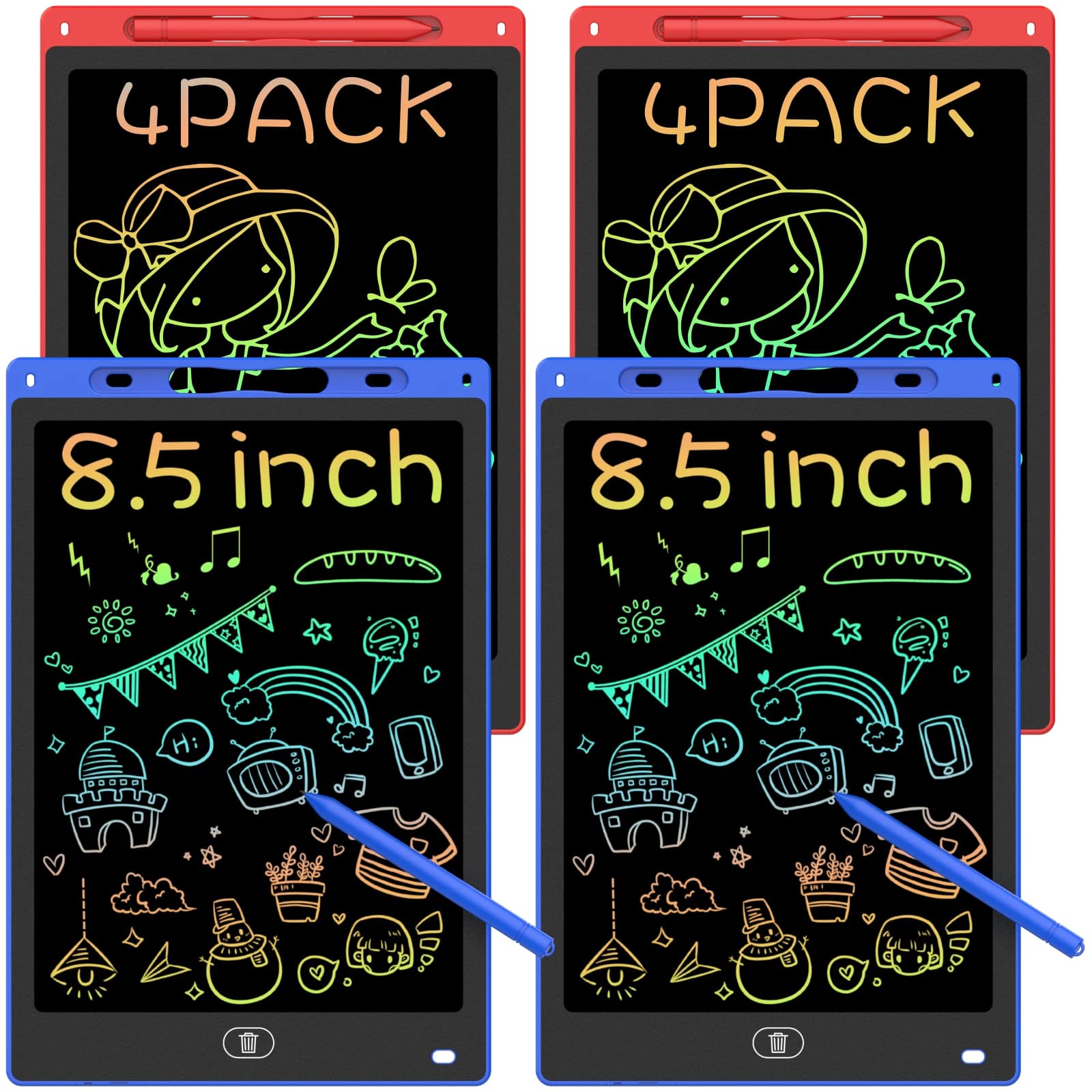Set di 4 Tavolette LCD per Scrittura, Lavagnette Colorate da 8,5 Pollici, Blocchi Educativi per Disegno, Ideali per Giochi in Viaggio e Apprendimento