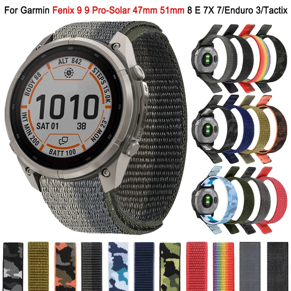 QuickFit 22/26mm Nylon Strap For Garmin Fenix 9 47mm 51mm 9 Pro-Solar 8 E 7X 7 6X 5X/Epix/Enduro 3 Lightweight Braided WatchBand