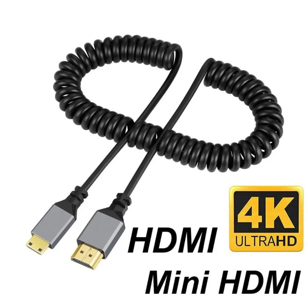 Cavo HDMI a spirale Micro Mini HDMI a HDMI 4K 60HZ, prolunga da 0,5-2,4 m, cavo a molla compatibile HDMI, cavo flessibile da maschio a maschio