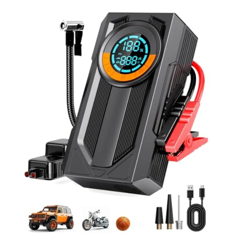 Avviatore di Emergenza con Compressore d'Aria, Avviatore Portatile per Auto 8.0 Benzina/7.0L Diesel 12V