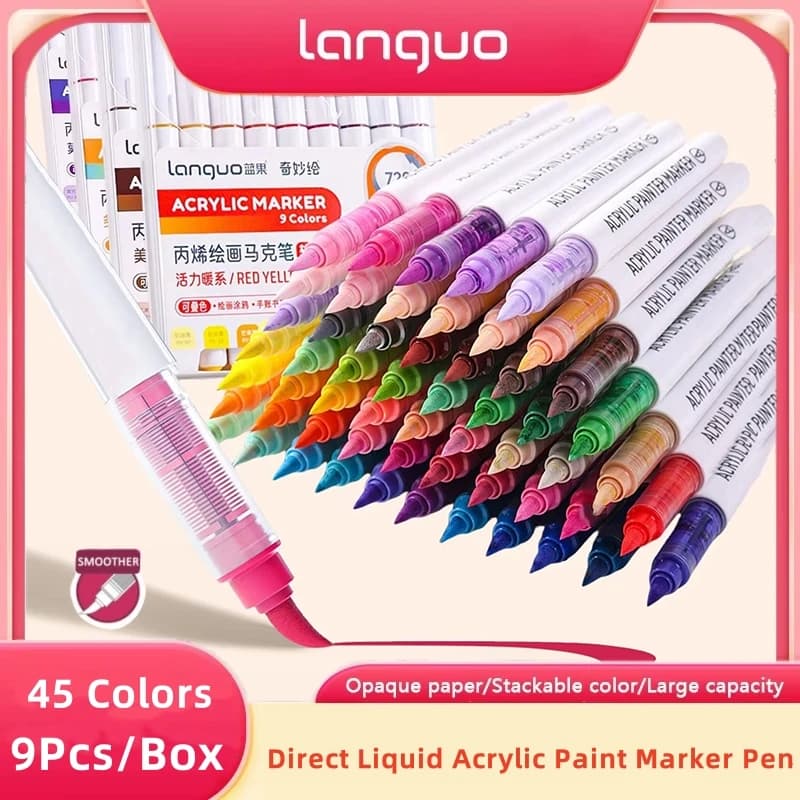 Languo acrylic pen set can be stackable in color, intelligent ink control, colored pens, artistic supplies, stationery student brush set