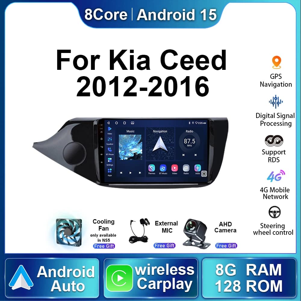 Sistema Intelligente Schermo IPS Android 14 Per KIA CEED 2012 - 2016 Auto Multimediale Stereo Lettore Radio Carplay Auto GPS DSP RDS 2Din