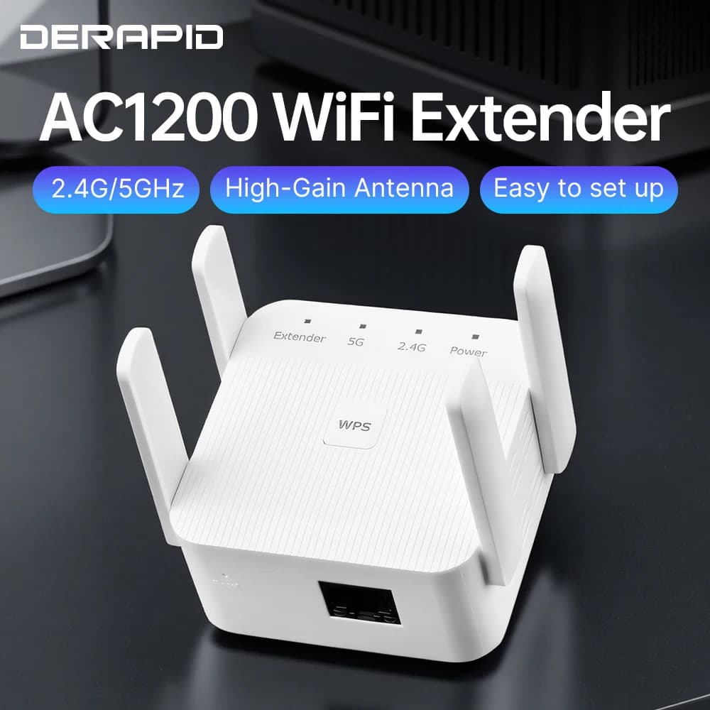 Ripetitore WiFi Dual Band AC1200 1200Mbps Ripetitore di segnale wireless EU/US Copertura 2.4G/5GHz Configurazione WPS Ripetitore di rete per la casa
