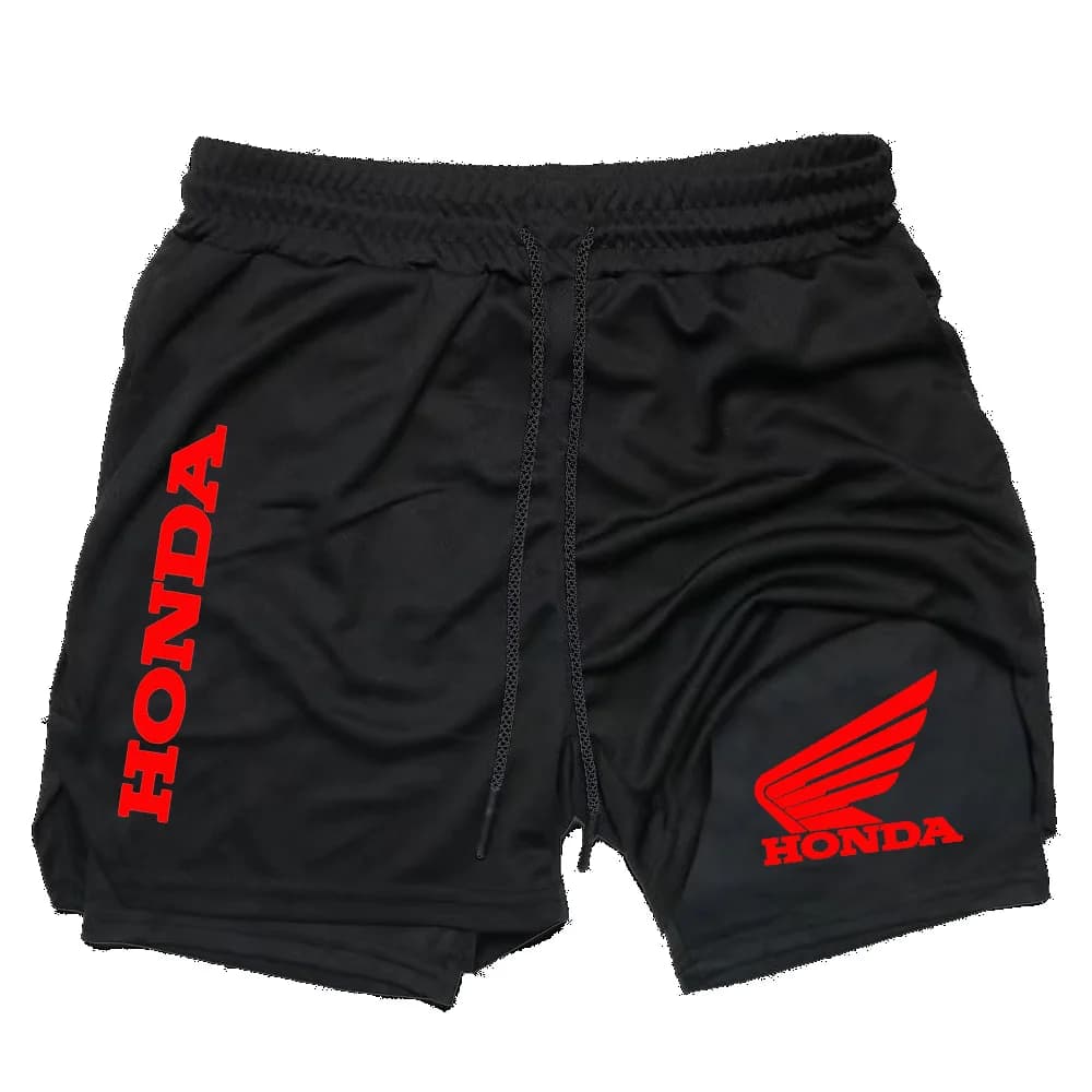 Honda 26 Nuovi pantaloncini sportivi da uomo 2 in 1 per corsa, allenamento e fitness, adatti a vari sport.