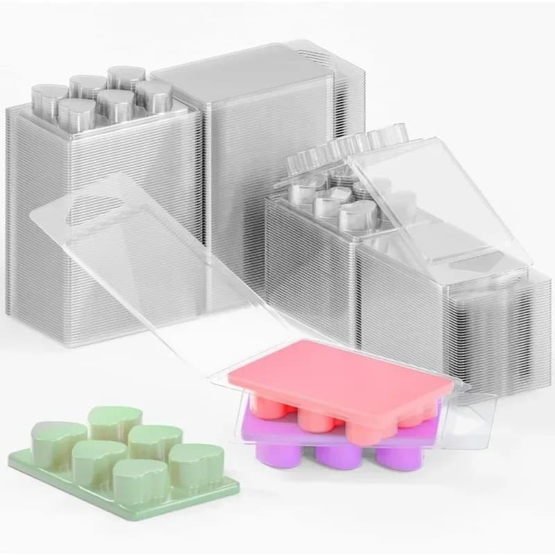 50/100 Pezzi Contenitori in Plastica Trasparente per Cera Profumata, Forme Quadrate e a Cuore, Scatole per Candele Senza Stoppino