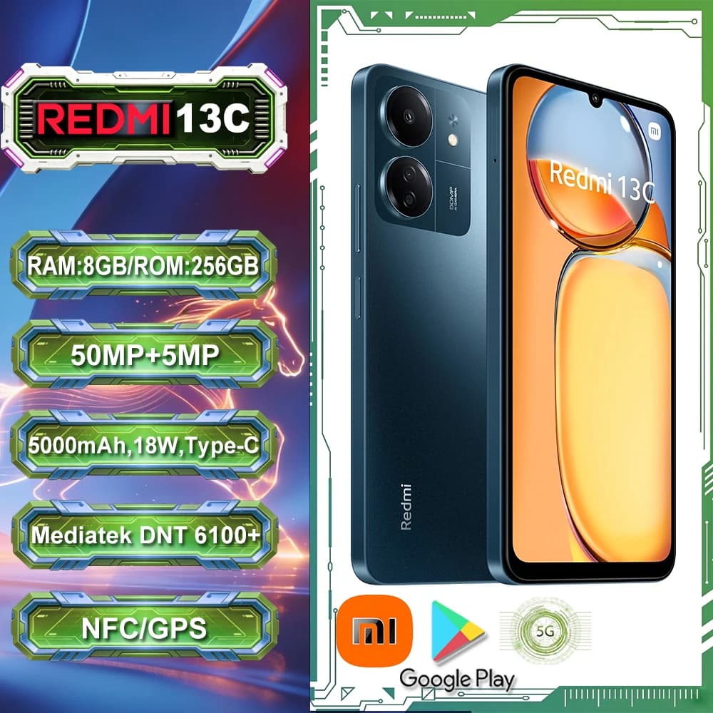 [Specifiche EU/US/UK] Smartphone Originale Redmi 13C 5G, ROM 256GB, Batteria a Lunga Durata 5000mAh, Funzione NFC/GPS