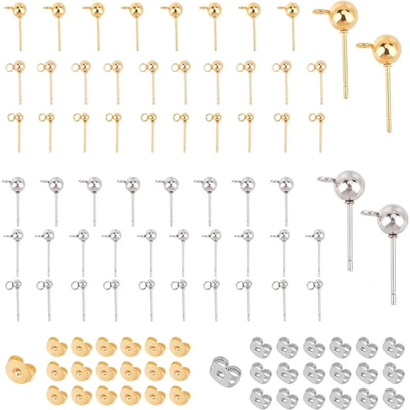 1 scatola 60 pezzi 6 stili orecchini a sfera orecchini in acciaio inossidabile orecchini a sfera rotonda perno in metallo con dadi per orecchie ad anello per uomo donna styling