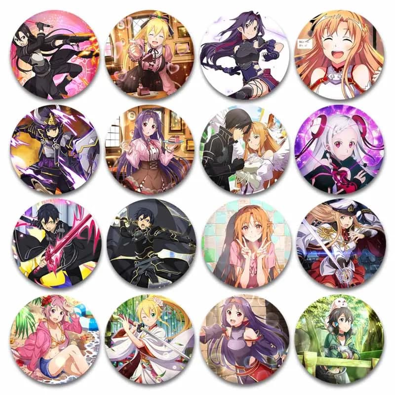 Anime Game Sword Art Online Round Brooch Cute Cartoon Character Kirigaya Kazuto Kirito Yuuki Asuna Badge Backpack Enamel Pins