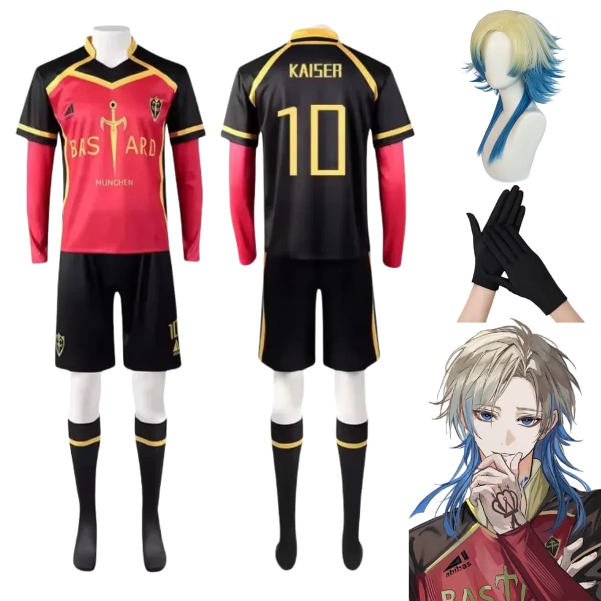 Costumi Cosplay Anime Kaiser Maglia da Calcio della Squadra Bastard Munchen # Set Completo di Uniforme da Calcio Kaiser per Uomo