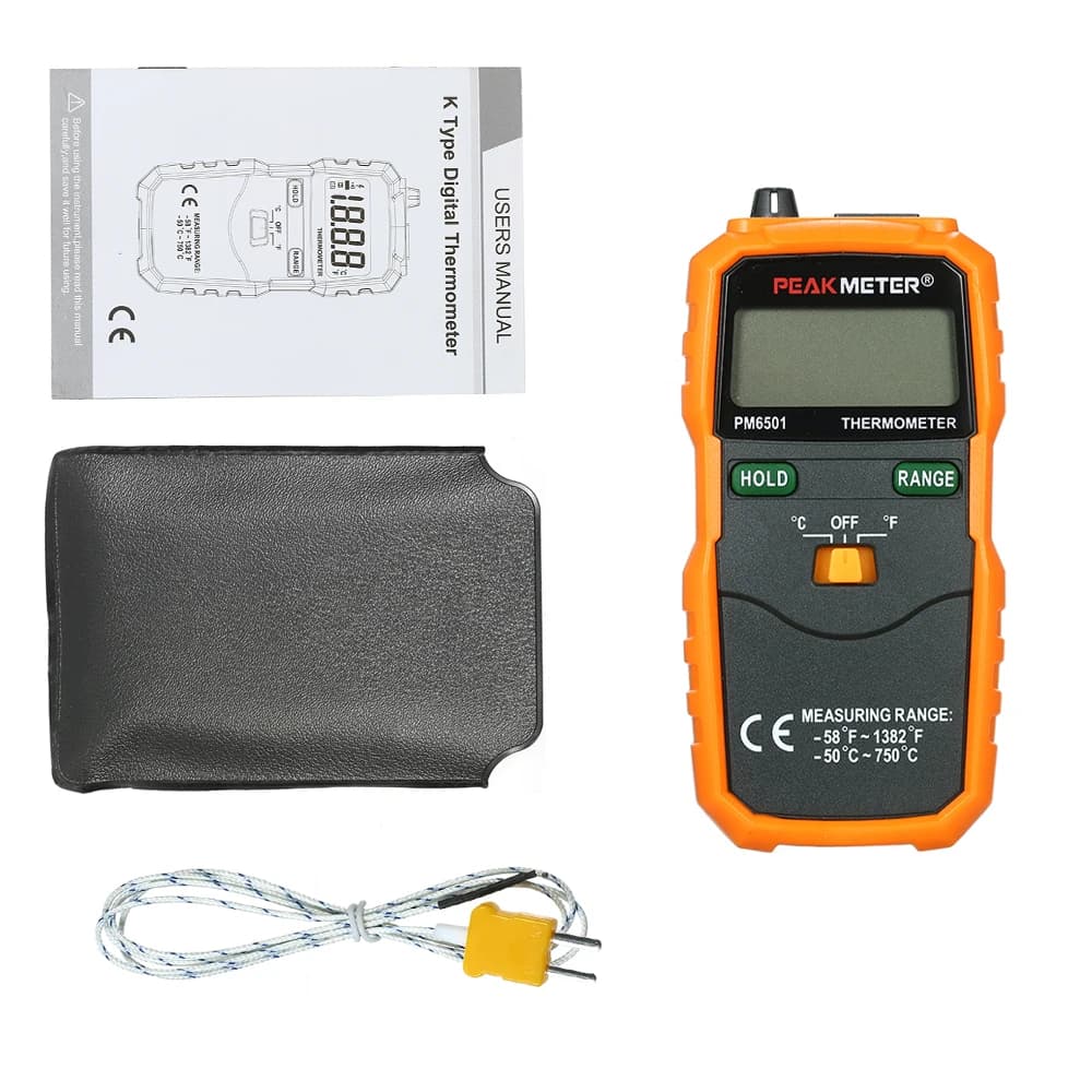 Termometro Digitale PEAKMETER PM6501 con Display LCD, Misuratore di Temperatura Tipo K, Termocoppia con Funzione di Mantenimento Dati e Registrazione