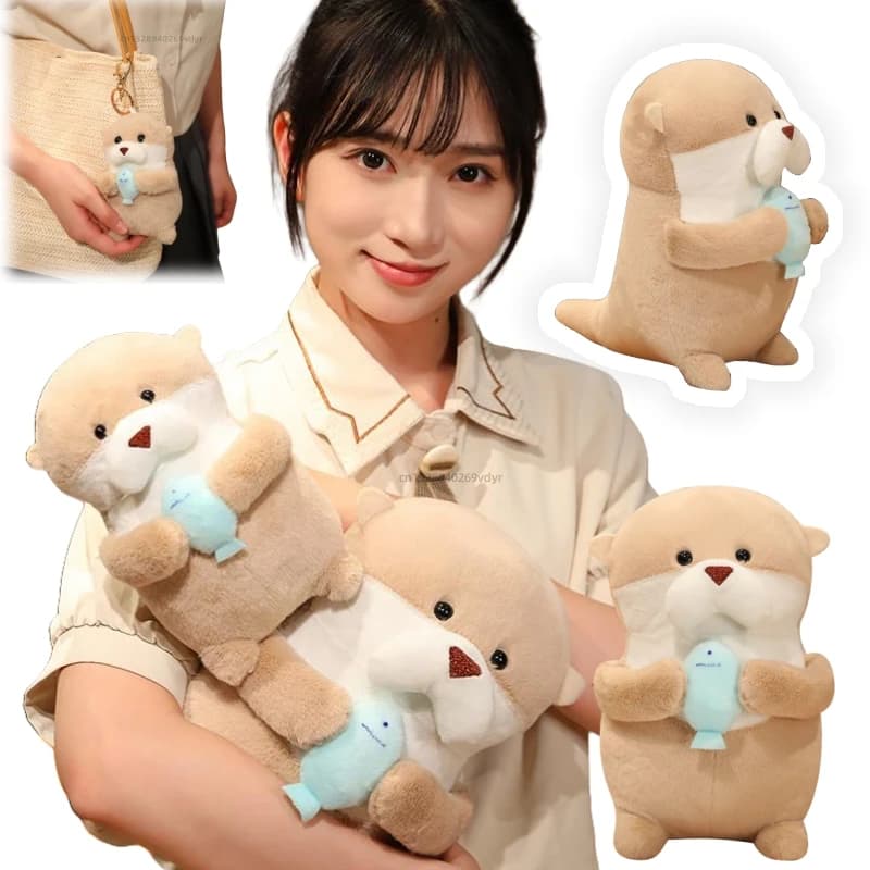 Kawaii lontra con bambole Ffish zaino borsa ciondolo morbido cuscino cartone animato farcito peluche carino decorazioni per la casa regali di natale di compleanno