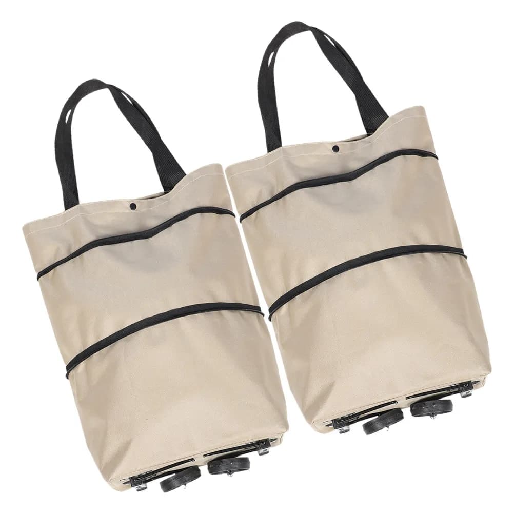 2Pcs Collapsible Shopping Bag with Wheels Foldable Grocery Trolley Bag Large Capacity Reusable Laundry Storage Portable Tote