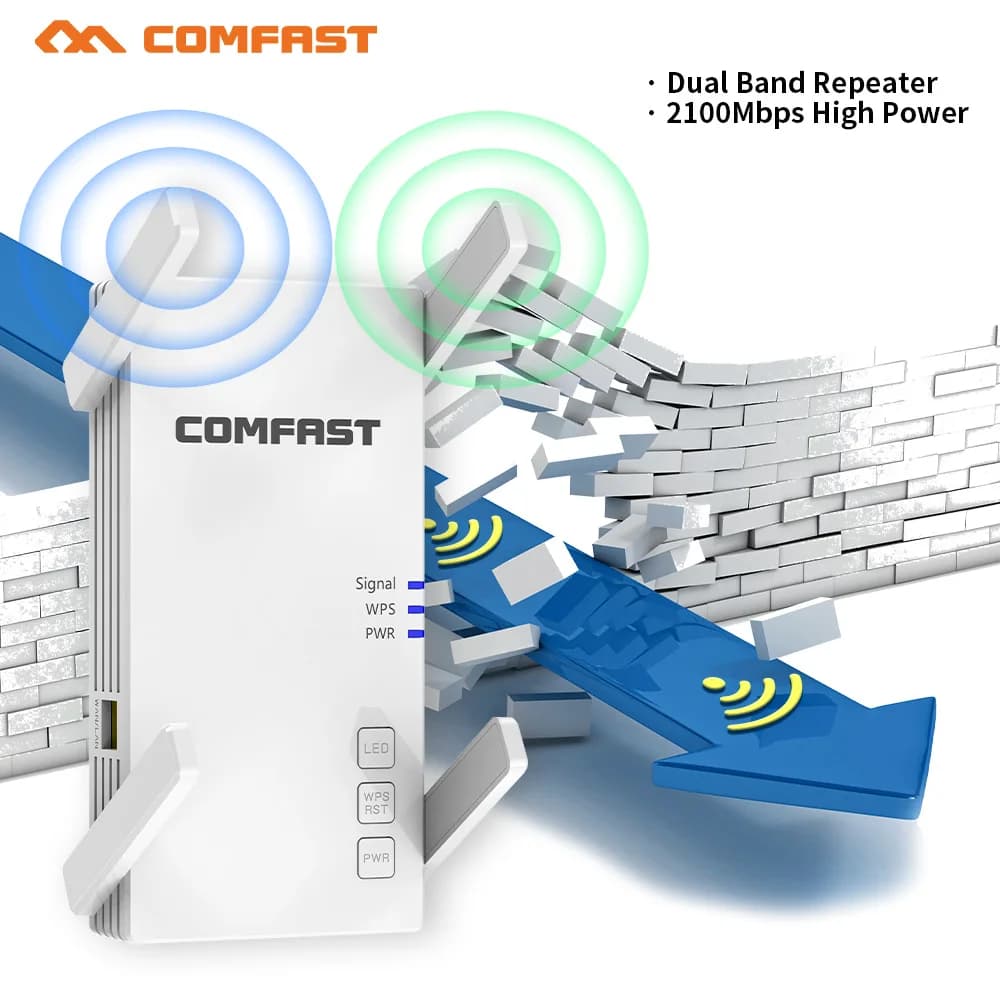 COMFAST Ripetitore WiFi Booster Repetidor De Sinal 2.4/ 5Ghz 300-1200Mbps Amplificatore WiFi Extender a Lungo Raggio Punto di Accesso Puissant