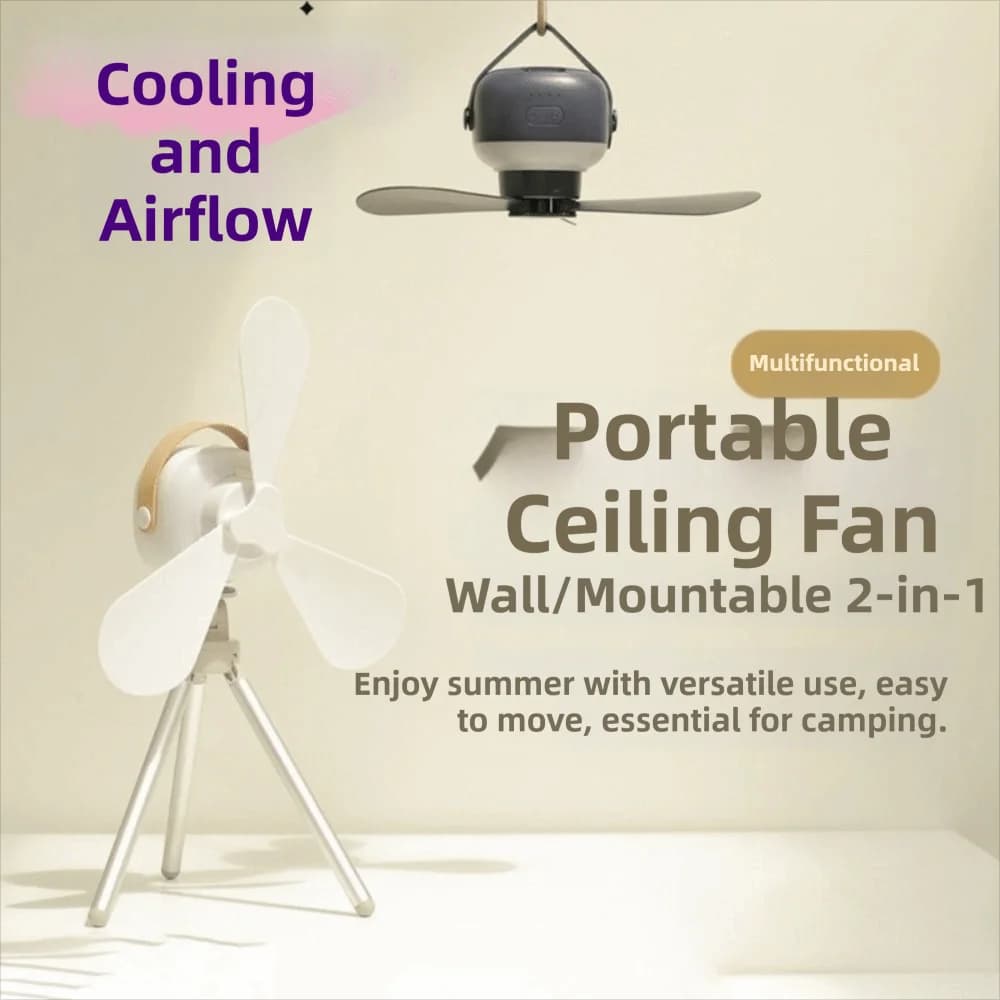 Rechargeable Electric Portable Ceiling Fan LED Lighting Stand Included Remote Control Fan Night Light Hanging Tripod Fan
