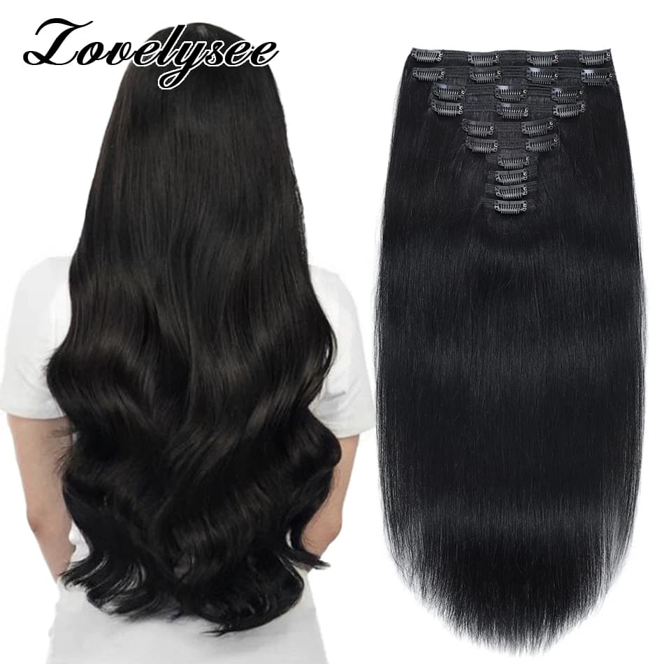 240G clip in human hair extensions double straight texture 100% Remy hair clip in Russian human hair extensions for women