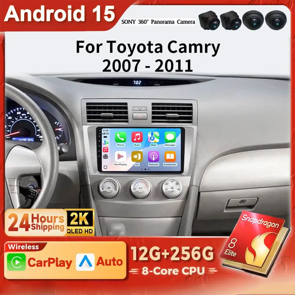 Android 15 2K QLED For Toyota Camry 7 XV 40 50 2006 - 2011 Car Radio Navigation Multimedia Player WIFI+4G GPS Carplay Auto