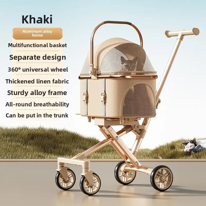 Rose Gold Pet Stroller Fashion Lightweight Foldable Detachable Carrier Bag Dog Cat Travel Cross Border Pet Stroller Dog Trolley