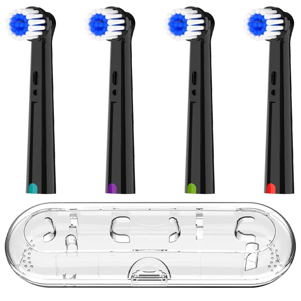 Custodia da viaggio trasparente per spazzolino e set da 4 testine di ricambio morbide e rotanti compatibili con spazzolini elettrici Oral B