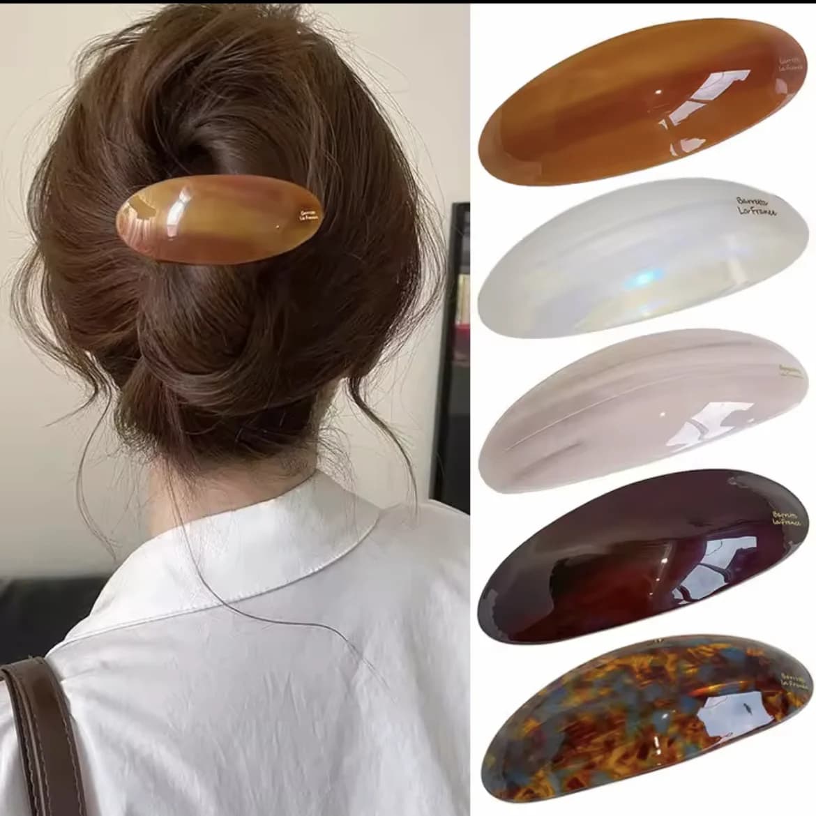 Elegant Acetate Hair Clips for Women French Clip Large Size Oval Geometic Hairpin Headwear Glossy Elliptical Hair Accessories